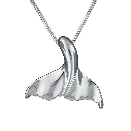 Sterling Silver Whale Tail Pendant Necklace, 16+2