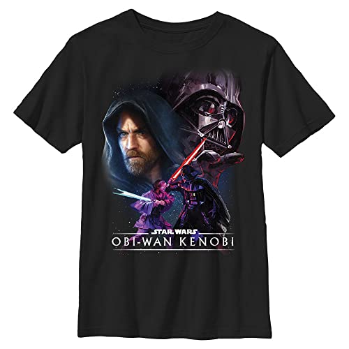 Star Wars Kids OBI Wan Big Face Off Boys Short Sleeve Tee Shirt, Black, Large