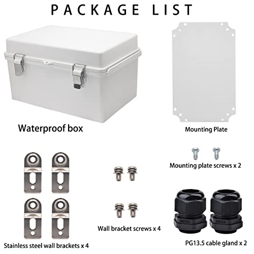 Image of Outdoor Waterproof Electrical Box Junction Box Weatherproof IP67 ABS Plastic Enclosure Switch Router Project Box Electronics Enclosure with Mounting Plate Wall Bracket Grey 11.8 inchx7.9 inchx6.7 inch