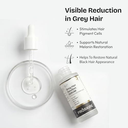 Image of Proskire Grey Hair Solution Serum | Arcolys, Melanogray, Biotin, Black Tea & Bhringraj | Helps to Reduce Premature Greying & White Hair Problem | For Men & Women | 30 ml