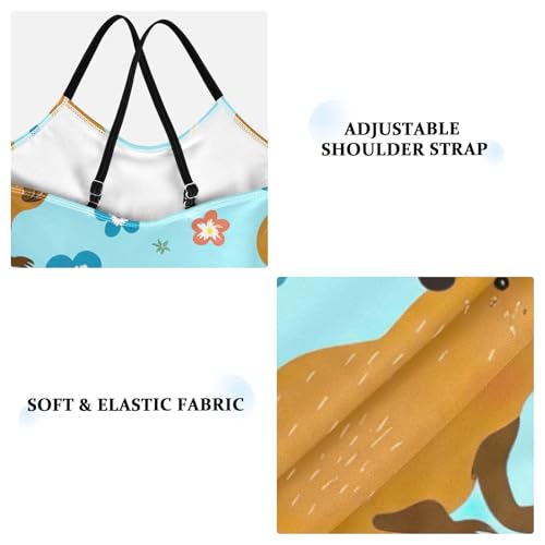 CHIFIGNO Cute Capybaras Flowers Girl One Piece Swimsuit, Spaghetti Straps, Cross Back Design, Ages 3T3