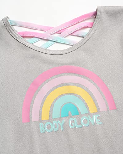 Body Glove Girls' Active Shorts Set - 4 Piece T-Shirt, Tank Top, Bike Shorts, Leggings (7-12), Size 7, Pink/Grey/Teal #TOP2