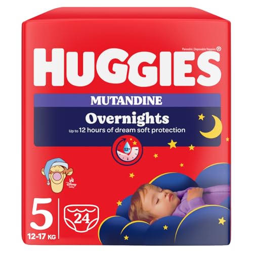 Huggies Overnight Pannolini Notte Bambino, Taglia 5 (12-17 Kg), Pannolini Assorbenti per la Notte, Design Disney, 24 Pz