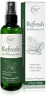 Refresh Aromatherapy Room Spray & Pillow Mist. Peppermint & Eucalyptus Essential Oil Spray, Linen Mist, Natural Car Air Freshener Bathroom Freshener & Closet Deodorizer by Brookethorne Naturals