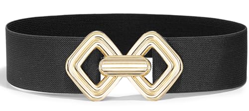 Suyi Wide Elastic Belt for Women Stretchy Gold Buckle Waist Belt for Dresses