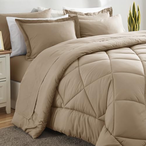 image for CozyLux Full Comforter Set with Sheets 7 Pieces Bed in a Bag Taupe All