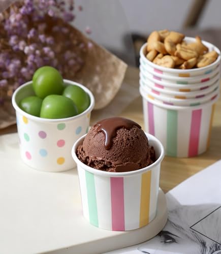Image of Winoo Design Small Ice Cream Cups Disposable - 50 PK - Paper Ice Cream Cups 4 oz Mini Sundae Bowls Treat Cups Containers (2 Assorted Designs 4oz Cups)