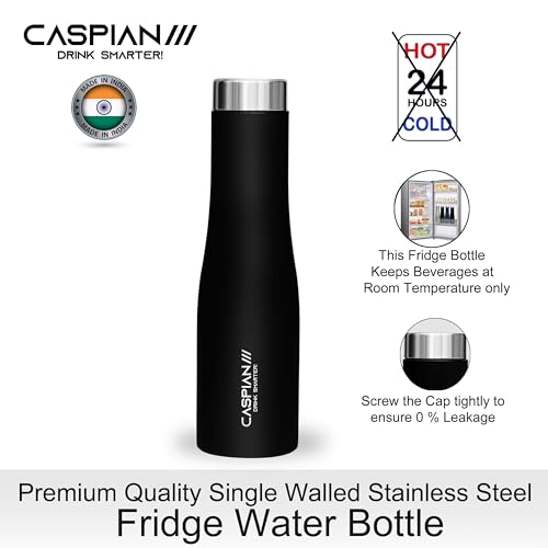 Image of CASPIAN / / / Aqua Stainless Steel Water Bottle (Black, 1 Litre)| Leak Proof Thunder for Fridge Home Office Travel School Kids Boys Girls Adults Sports Gym Yoga