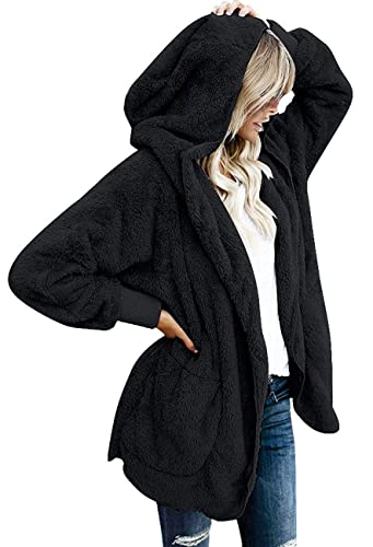 CHICGAL Womens Fuzzy Jacket Sherpa Coat Open Front Hooded Cardigan Outwear with Pockets (Large...