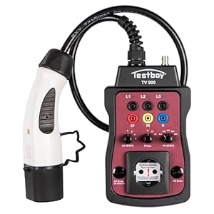 Testboy TV 900 laadstationadapter voor het testen van type 2 laadstations (installatietester of multimeter aansluitbaar, LED, ingebouwde Schuko-aansluiting met faseschakeling), zwart/rood