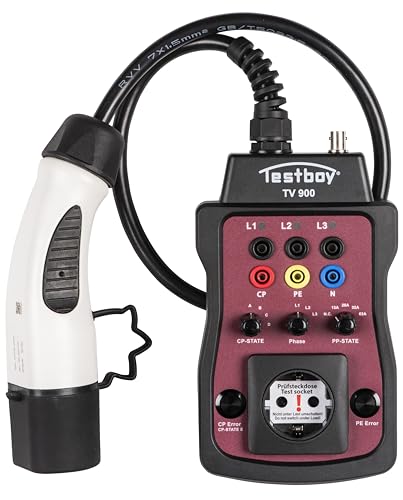 Testboy TV 900 Charging Station Adapter for Testing Type 2 Charging Stations (Installation Tester or Connectable Multimeter, Integrated LED), Black/Red