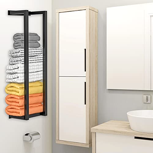 Yemuny Towel Rack Wall Mounted, Bathroom Towel Holder With Mesh Shelf And 4 Hooks, Metal Towel Storage Organizer Wall Can Holds Up To 7 Large Size (54 X27 Inch) Rolled Towels, Black #TOP5