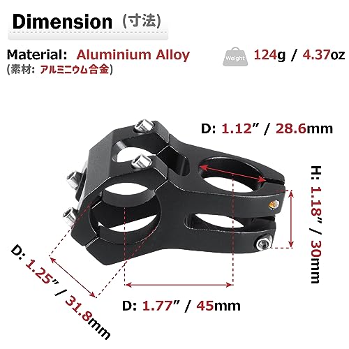 Azarxis 31.8Mm Bike Stem 45Mm Bicycle Stem Riser Short Handlebar For Mountain Bicycle Road Bike Mtb Bmx Dh Fixie Gear Cycling Riding (Black - 31.8 X 45Mm) #TOP1