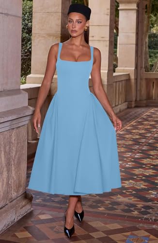Image of Memoriesea Women's Elegant Square Neck Swing A Line Wedding Evening Party Midi Dress