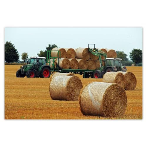 Poster photo tracteurs sur le terrain 120 x 80 cm pour habiller un grand mur vide