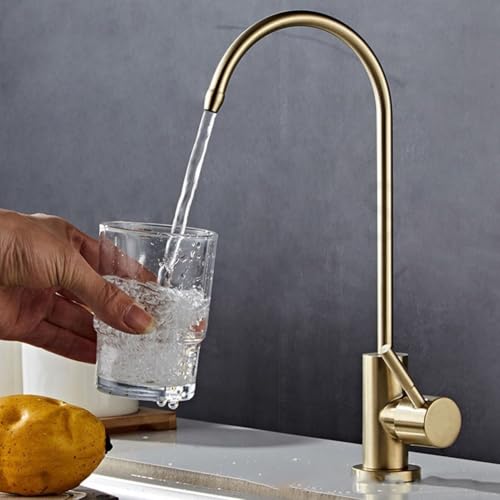 Drinking Water Tap, Single Lever Handle Filtration Tap Stainless Steel Direct Drinking Water Purifier Filter Tap for Small Kitchen, Limited Counter Area, Under Sink Water Filter System (Gold)