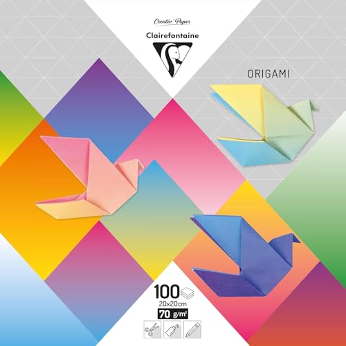 Clairefontaine 95011C - ORIGAMI UNI, pack de 100 hojas, 20 x 20 cm, 70 g, varios colores degradados