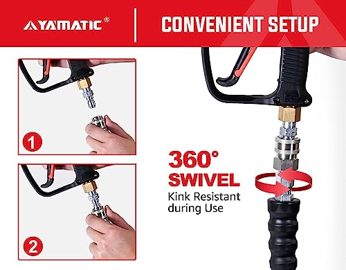 Yamatic 5000Psi Pressure Washer Hose 100Ft, 3/8" Non-Marking Rubber Gas Power Washer Replacement Hose Hot & Cold Water, Steel Wire Braided & Quick Connect, Compatible With Simpson, Champion, Craftsman #TOP4