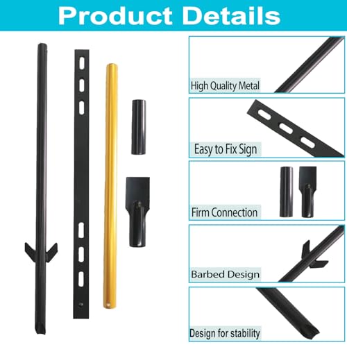2Pcs Yard Sign Stakes Metal 49 Inch Adjustable Signs Holder, for Ground Lawn Outdoor Parking Garden Stop Durable With Hardware Rust-Proof Rust, Wind & Dust Resistant Sturdy Black Gold by Folyming - Used condition - Image 3