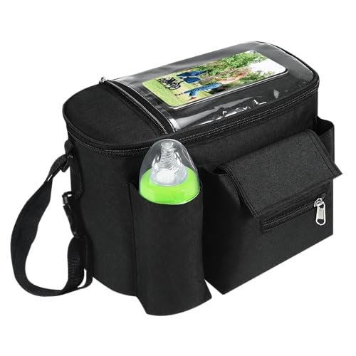 cakefly Pram Bag Pushchair Organiser - Touch Screen Pocket, Thermal Insulation & Cup Holder | Universal Waterproof Buggy Accessory fits Any Pram Handlebar (Black)