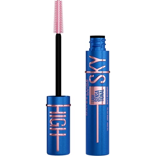 Maybelline New York Máscara de Pestañas, Alargadora y Voluminizadora, Longitud y Volumen Sin Límites, Duración 24H*, Acabado Brillante con Glitter, Sky High, Tono: Navy Blue, 7,2 ml