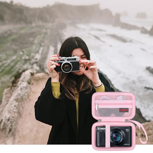 Image of Elonbo Camera Case for Canon PowerShot G7 X Mark III / G7 X Mark II /Canon Powershot SX740 HS / SX730 HS / SX720 HS Digital Camera, Carrying Case with Mesh Pocket fits Cables Battery, Bright pink