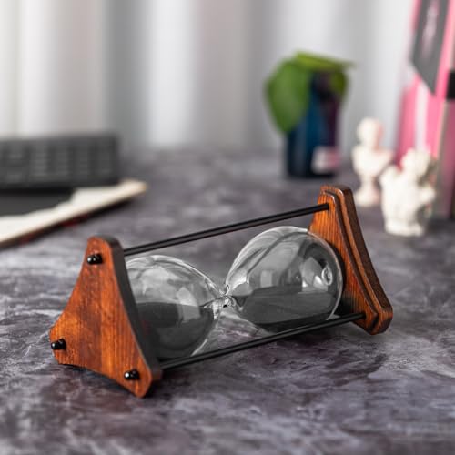 ELAINESTORE Hourglass Timer 60 Minute, Triangle Wooden Frame Decorative Sand Timer (Black Sand, Large Size) - Thumbnail 2