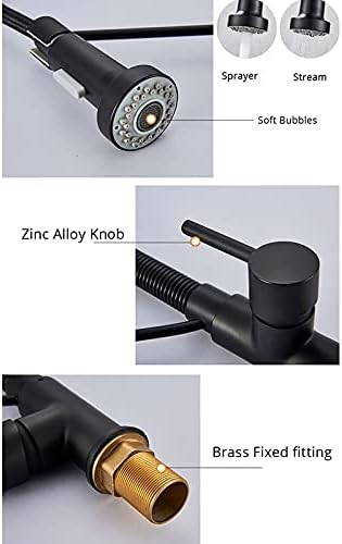 Kitchen Sink Faucet for Bar Farmhouse Commercial, Black Pull Down Kitchen Sink Faucet, Single Lever Stream Sprayer Kitchen Spout with Bracket, Deck Mount Kitchen Mixers, Kitchen Tap(Brushed Nickel)