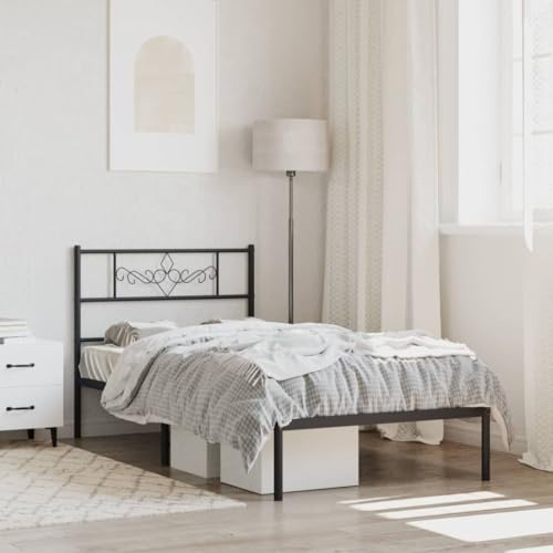 Genérico Estructura Cama sin colchón con cabecero Metal Negro 90x190 cm,Mobiliario,Camas y Accesorios,Camas y somieres 355259