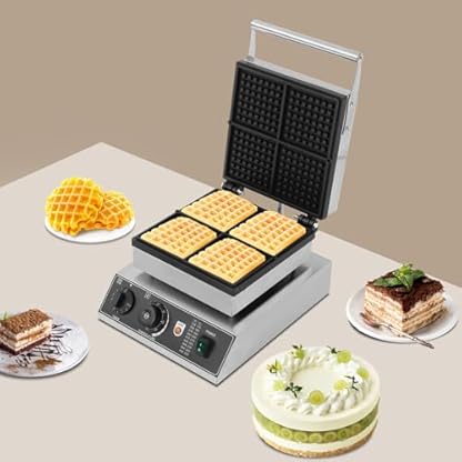1750W Commercial Electric Waffelmaschine mit vier 4,5 * 4,5-Zoll-Formen Geliefert, Elektrischer Waffelbereiter,Tisch Stehend Waffeleisen Krups Sandwich Waffel Maker, 50~300 ℃, Antihaftbeschichtung – Bild 3