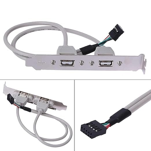 Port USB 2.0 Cable Adapter Converter Motherboard Rear Panel Extension Bracket to 9 Pin Motherboard Header Expansion Card (Silver&Grey)-image-3