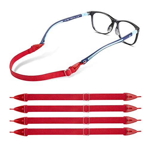 lvvfit Kids Glasses Straps, Adjustable, 4pcs, Red, Small