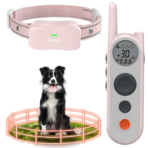 Htcuto Wireless Dog Fence System for 1 Large Medium Dog Electric Fence for Dogs 6000FT Shock Collar for Dogs Training Collar with Remote Waterproof Rechargeable Safe Pet Containment System Boundary