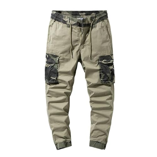 Pantalon cargo homme en coton léger avec revers et multi-poches