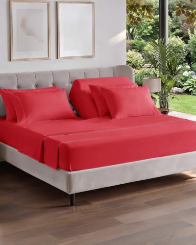 Image of Flex Top Split Head King 6 Piece Sheet Set - Breathable & Cooling - Red