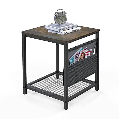 Anyhi End Table,Nightstand,2-Tier Side Table With Storage Shelf, Industrial Beside Sofa Table For Living Room/Office/Bedroom,Easy Assembly,Rustic Brown+Black #TOP19