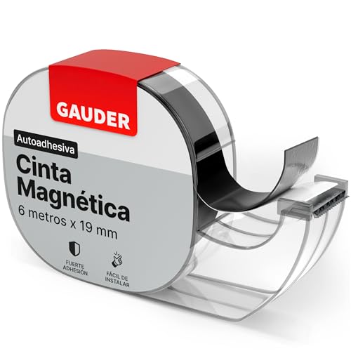 GAUDER Cinta Magnética Autoadhesiva en Dispensador | Tiras Magnéticas Finas Autoadhesivas | Banda Magnética (6 m)
