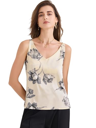 Camisola de satén floral con cuello en V para mujer