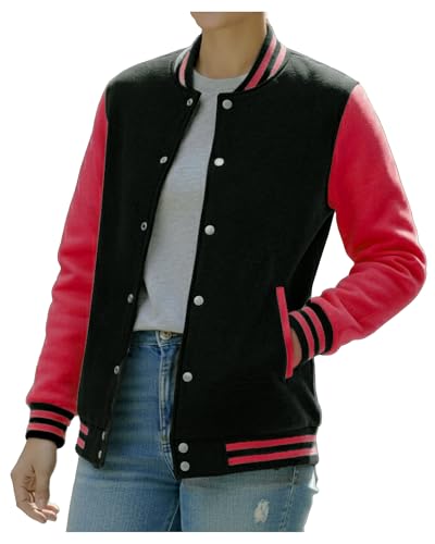 WINJEET Black And Red Varsity Jacket Women - Baseball Style Letterman Jackets For Woman | [104001103] Black And Red, M