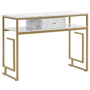 BarberPub Marbling Panels Rack Manicure Table with Storage Drawer Nail Desk Multi-Purpose Salon Equipment 2419 (White)