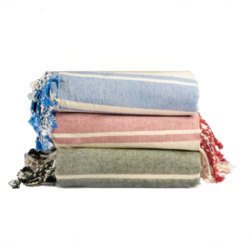 36"x72" Cotton Turkish Quick Dry Beach Towel 3 Pack (Green,Brick,Blue) by Salt Earth - Used condition - US$19.19