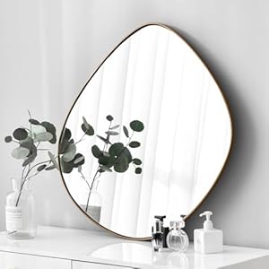 Asymmetrical Wall Mirror Matel Brass Framed Wall Mirror for Living Room Bedroom Bathroom Entryway Wall Decor 23.6″*23.6″ BKS004G