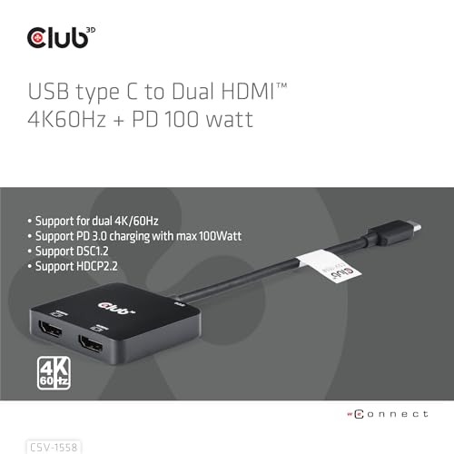 Club3D CSV-1558 Usb Type-C A Dual Hdmi™ 4K60Hz + Pd 100 Watt - 6