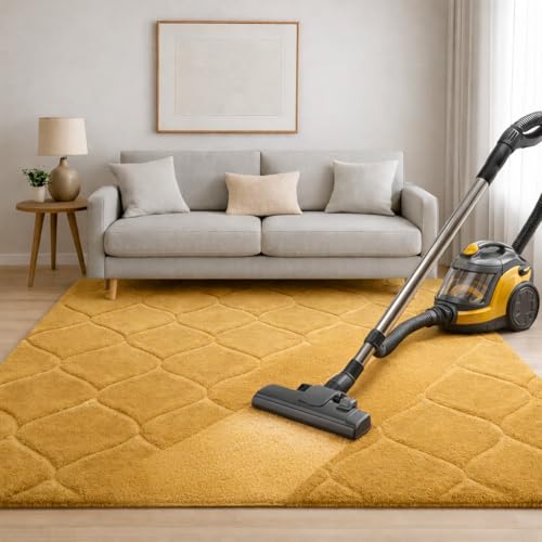 Image of Carpet for Hallway, Kitchen, and Modern Interiors, Cozy Shag Runner for Living Room, Entryway & Office Decor Size 5x7 feet Full Gold