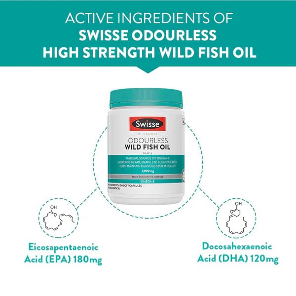Image of Swisse Fish Oil with 1000mg Omega 3 - One Capsule Per Serving, 1000mg Omega-3 Fish Oil In Single Capsule, Manufactured In Australia - 200 Days Pack