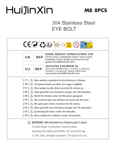 8 Stück Ringschraube M8, Ösenschraube M8 Augenschrauben, 304 Edelstahl Ösenschrauben Augenbolzen, Edelstahl Ringschraube mit Gewinde, Ringbolzen für Befestigungstechnik Verschiedene Hängens