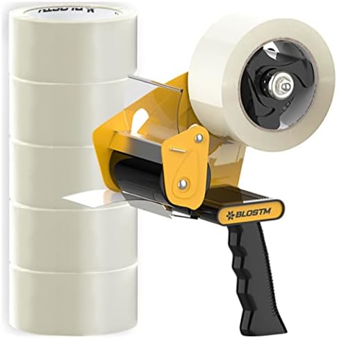 BLOSTM Tape Gun & Strong Packing Tape - 6pcs, Clear Packaging Tape Dispenser Includes 6 Rolls Of Clear Packing Tape - Packing Boxes for Moving House, Sealing Parcel Boxes Etc.