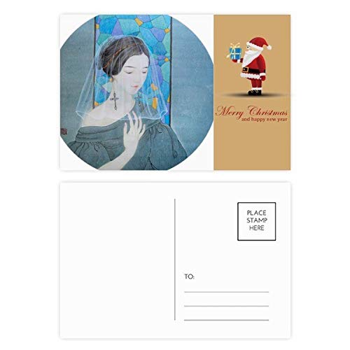 Peinture chinoise Père Noël cartes postales Blue Beauty lot de 20 avec fil blanc