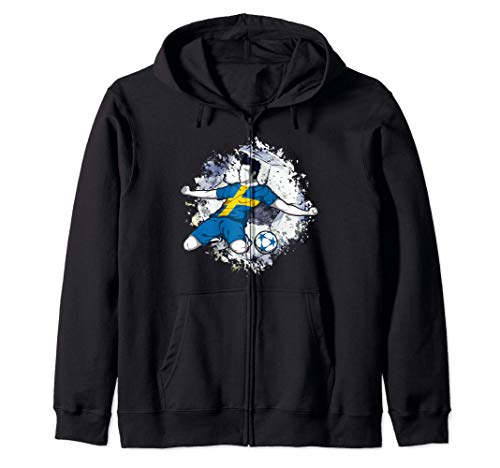 Sweden Soccer Swedish National Flag Football Striker Design Zip Hoodie, Black