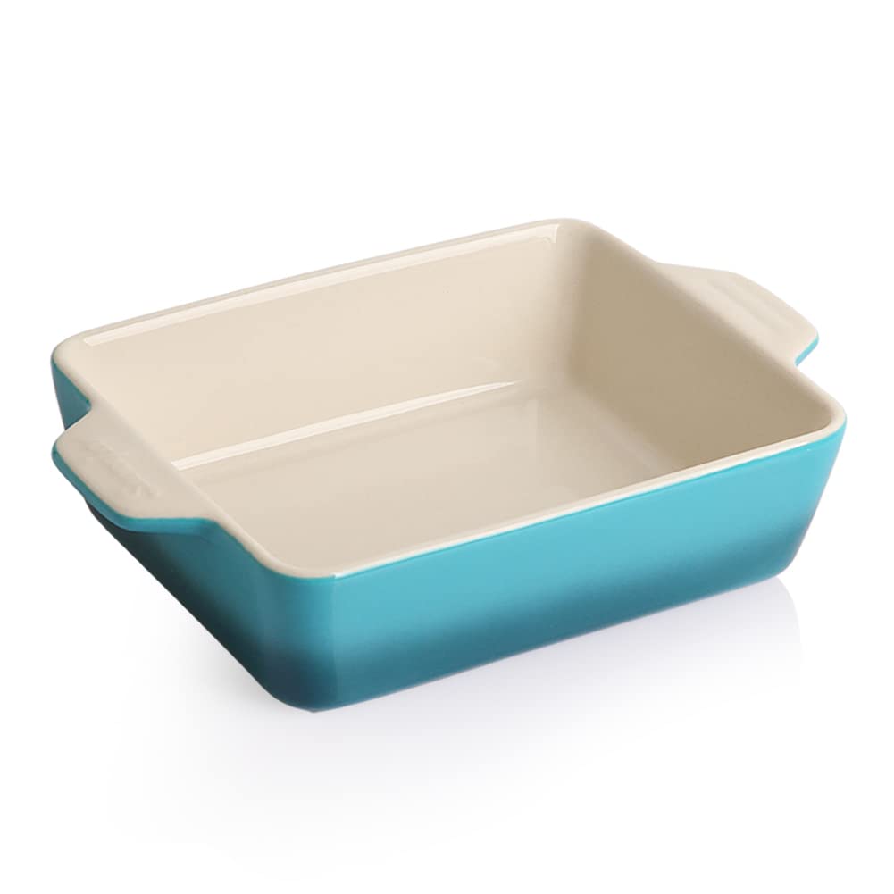 Sweejar Ceramic Baking Dish, Rectangular Small Baking Pan with Double Handles, 20 Oz for Cooking, Brownie, Kitchen, 6.5 x 4.9 x 1.8 Inches (Gradient Blue)